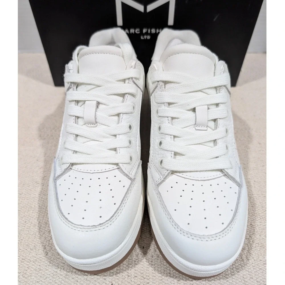 Marc Fisher Flynn Ivory Pebbled Leather Lace Up Sneakers 7M Minimalist NIB